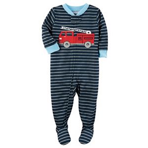 Baby Boy Carter's Fire Engine Striped Footed Pajamas