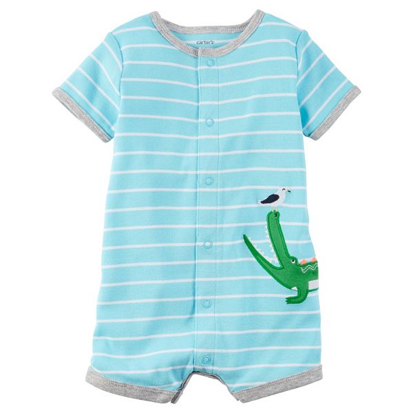 Itsy Bitsy Baby Boys Striped Game Day Romper - Royal Blue
