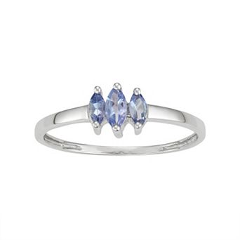 Jewelexcess Sterling Silver Tanzanite 3-Stone Ring