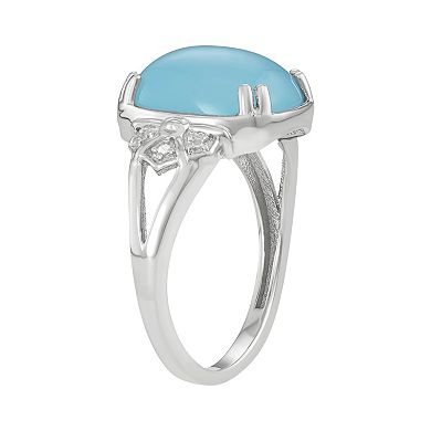 Jewelexcess Sterling Silver Blue Chalcedony Cabochon & Diamond Accent Ring