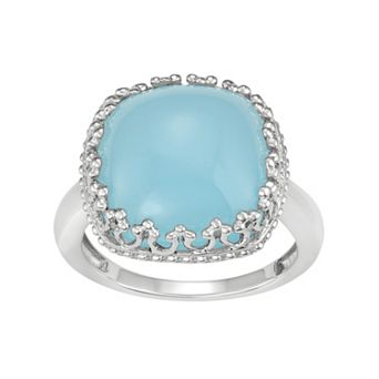 Jewelexcess Sterling Silver Blue Chalcedony Cabochon Ring