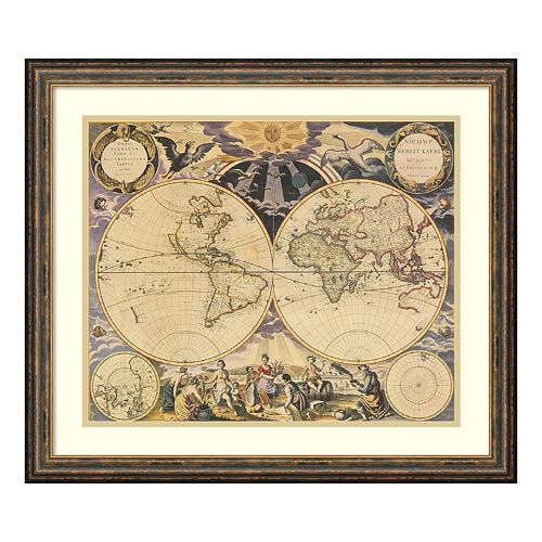 Amanti Art New World Map, 1676 Print Framed Wall Art
