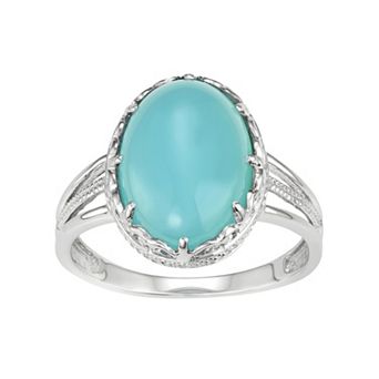 Jewelexcess Sterling Silver Blue Chalcedony Oval Cabochon Ring