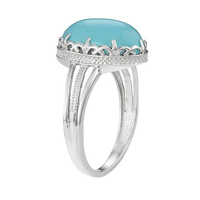 Jewelexcess Sterling Silver Blue Chalcedony Oval Cabochon Ring