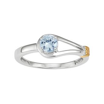 Jewelexcess Two Tone Sterling Silver Lab-Created Aquamarine Ring