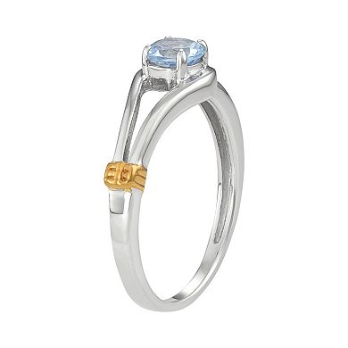 Two Tone Sterling Silver Lab-Created Aquamarine Ring