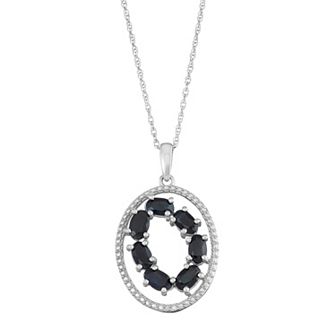 Jewelexcess Sterling Silver Black Sapphire Oval Pendant Necklace