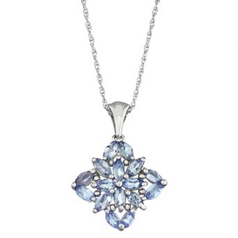 Jewelexcess Sterling Silver Tanzanite Floral Pendant Necklace