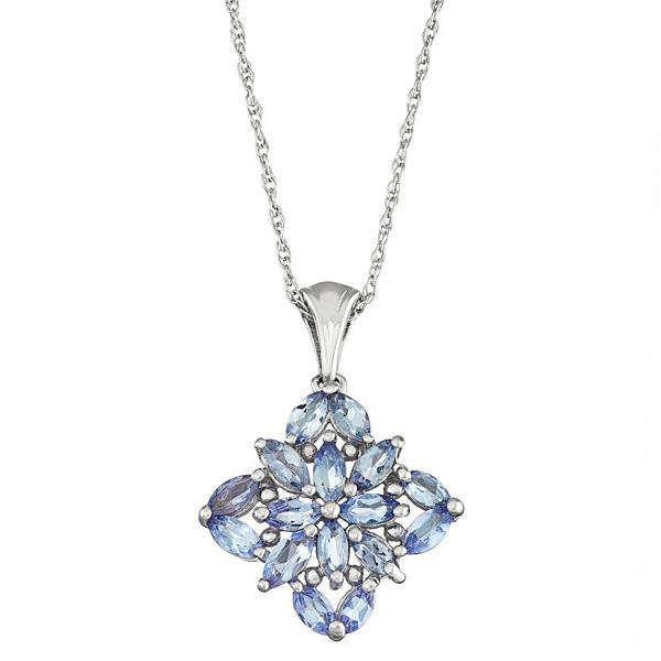 Jewelexcess Sterling Silver Tanzanite Floral Pendant Necklace