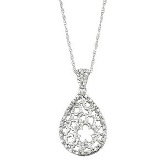 Jewelexcess Sterling Silver 1/4 Carat T.W. Diamond Flower Teardrop Pendant