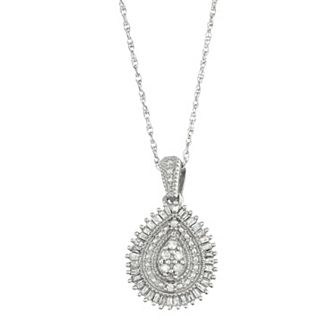 Jewelexcess Sterling Silver 1/3 Carat T.W. Diamond Teardrop Pendant