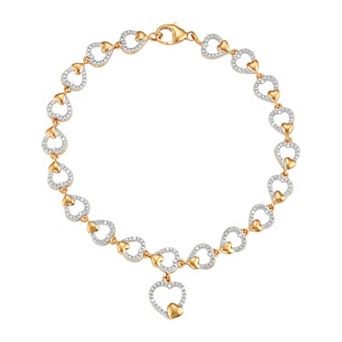 Jewelexcess Two Tone Sterling Silver 1/8 Carat T.W. Diamond Heart Bracelet