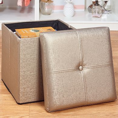 Simplify Faux Leather Folding Storage Ottoman Cube