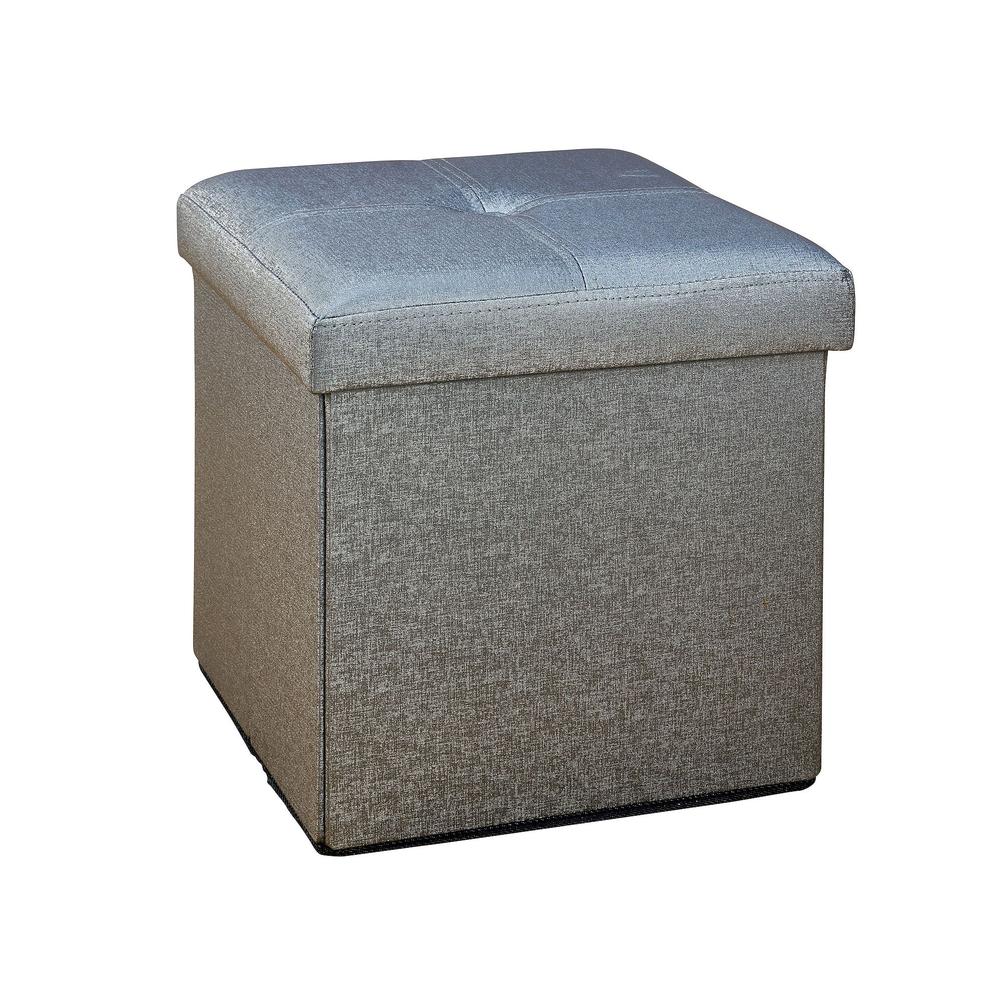 Simplify Faux Leather Folding Storage Ottoman Cube, Silver