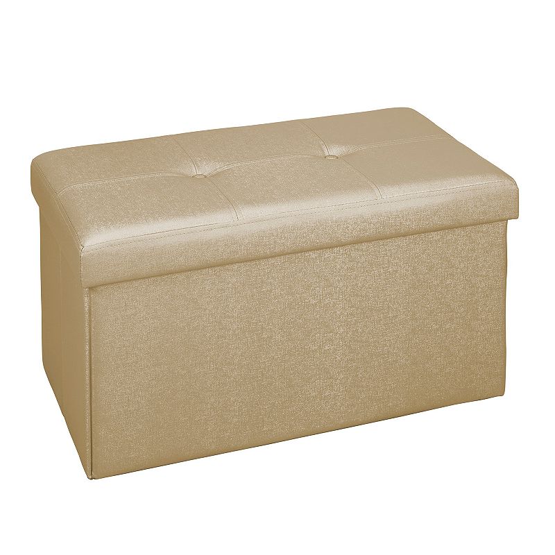 Simplify Faux Leather Double Folding Storage Ottoman, Gold