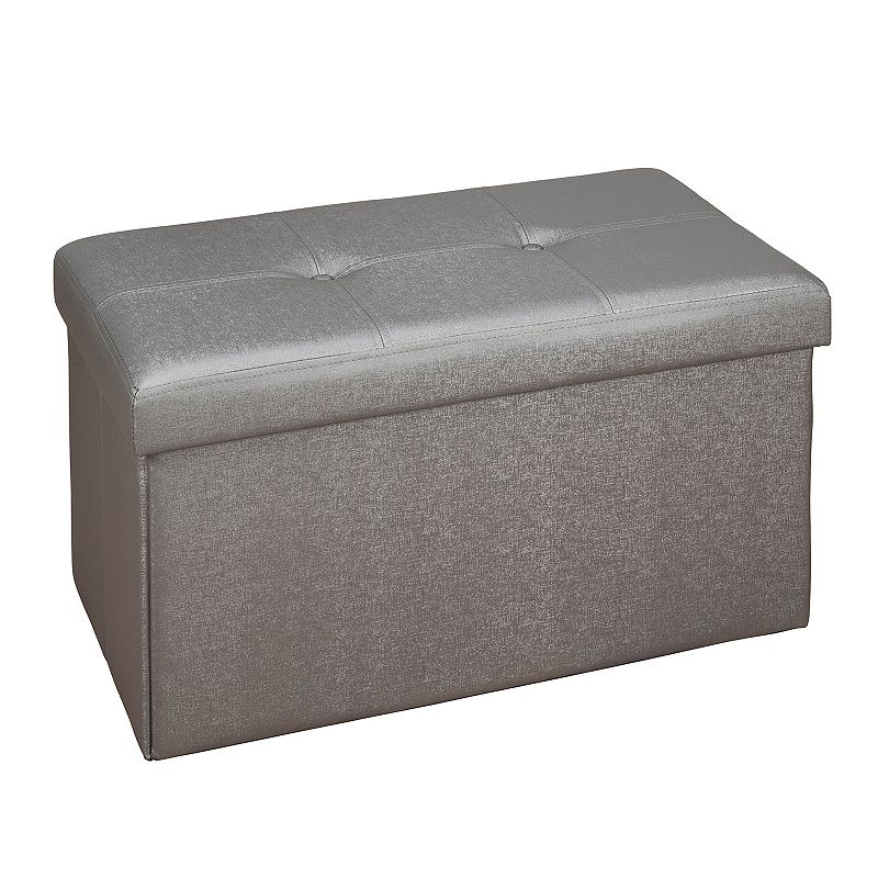 Simplify Faux Leather Double Folding Storage Ottoman, Grey