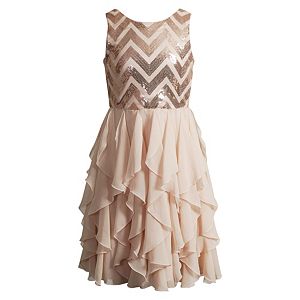 Girls 7-16 Emily West Sequin Chevron Waterfall Ruffle Skirt Dress
