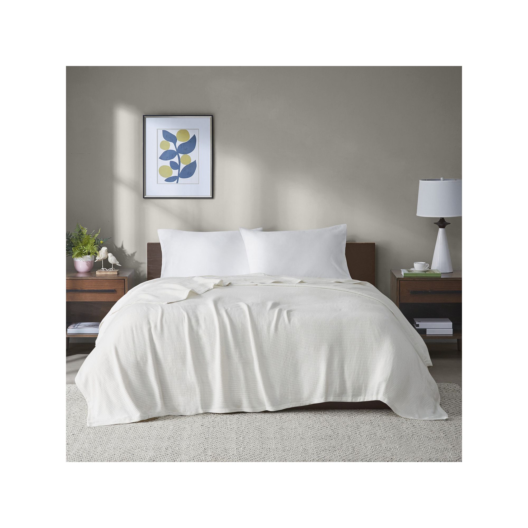 Madison Park Freshspun Basketweave Cotton Lightweight Blanket, Ivory