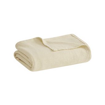 Madison Park Freshspun Basketweave Cotton Lightweight Bed Blanket