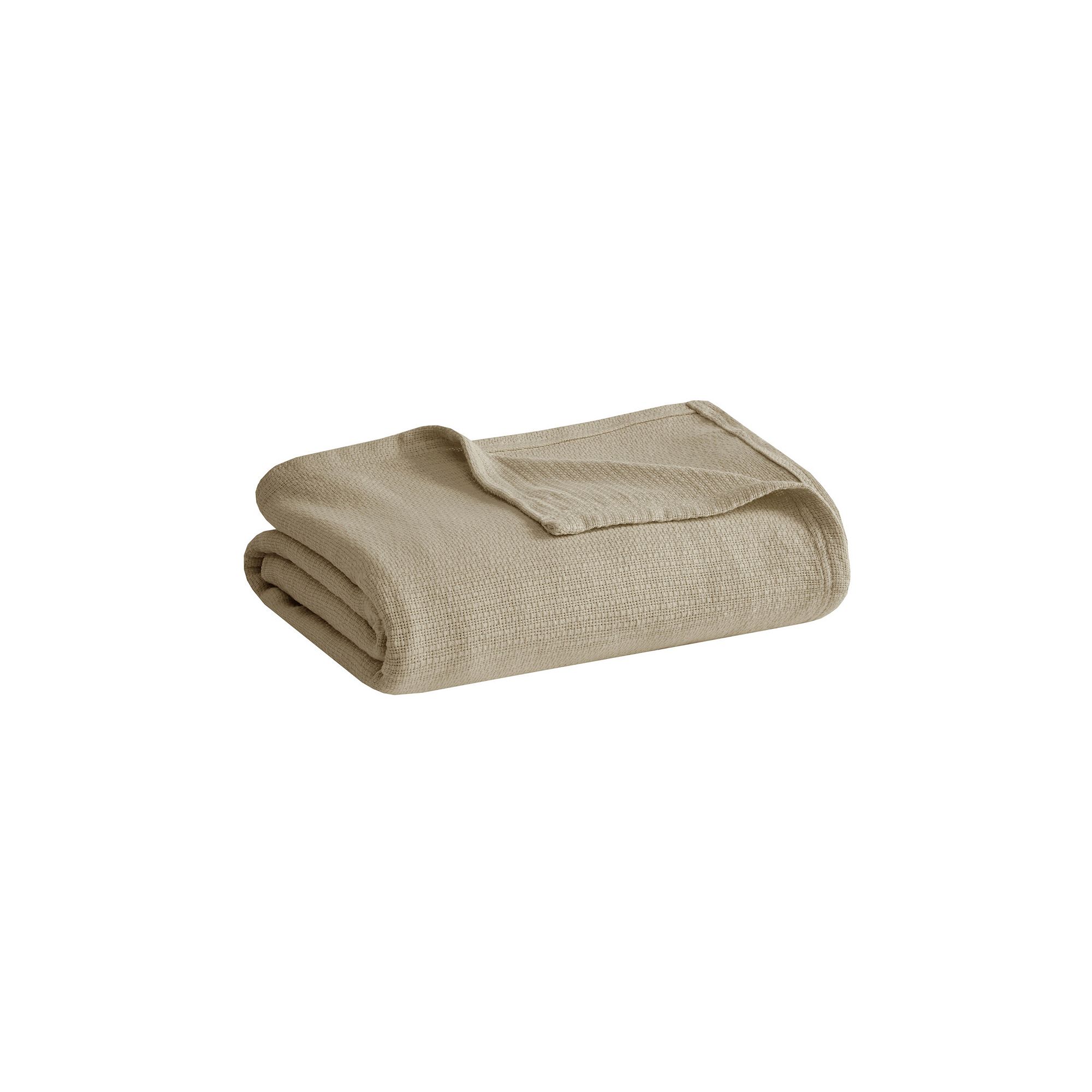 Madison Park Freshspun Basketweave Cotton Lightweight Blanket, Brown