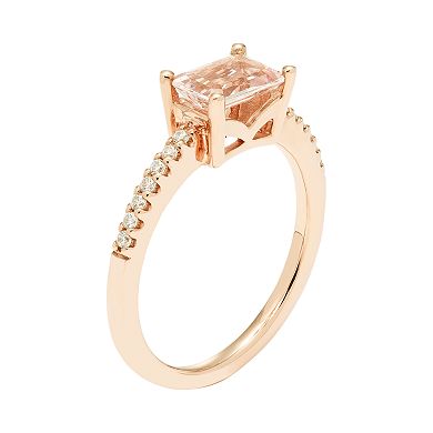 Boston Bay Diamonds 14k Rose Gold Morganite & 1/10 Carat T.W. Diamond Ring