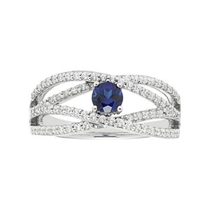 Boston Bay Diamonds 14k White Gold Sapphire & 3/8 Carat T.W. Diamond Twist Engagement Ring