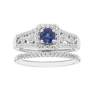 Boston Bay Diamonds 14k White Gold Sapphire & 3/8 Carat T.W. Diamond Paisley Engagement Ring Set