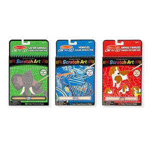 Vehicles Color-Reveal, Safari & Animal Hidden Pictures Scratch Art Pad Bundle by Melissa & Doug