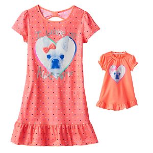 Girls 4-16 SO® Bow-Back Animal Dorm Nightgown & Doll Gown Set