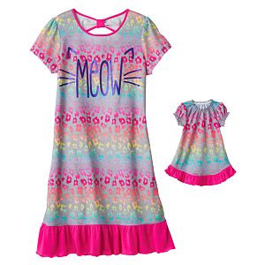 Girls 4-16 SO® Bow-Back Print Dorm Nightgown & Doll Gown Set