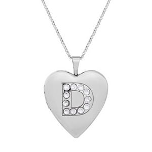 Sterling Silver Crystal Monogram Heart Locket Necklace