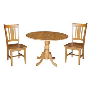 International Concepts Round Dual Drop Leaf Table & Dining Chair 3-piece Set