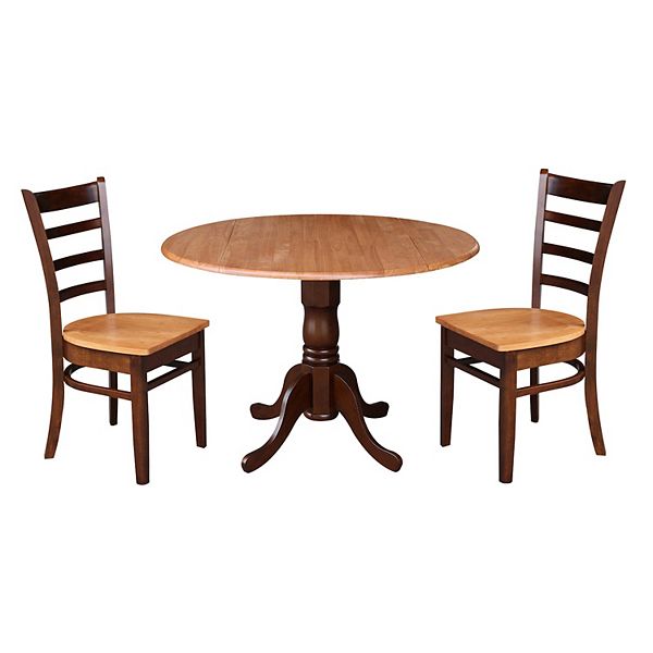 International Concepts Round Dual Drop Leaf Table Ladderback Dining Chair 3 Piece Set