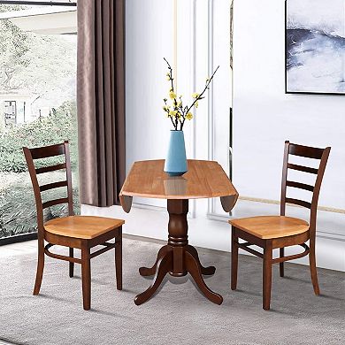 International Concepts Round Dual Drop Leaf Table & Ladderback Dining Chair 3-piece Set