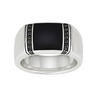 Men's Sterling Silver Onyx 1/3 Carat T.W. Black Diamond Ring
