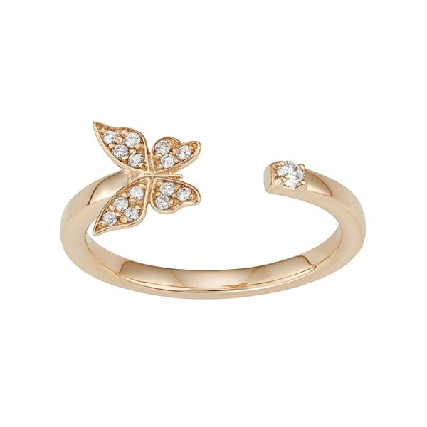 14k Gold 1/10 Carat T.W. Diamond Butterfly Open Ring