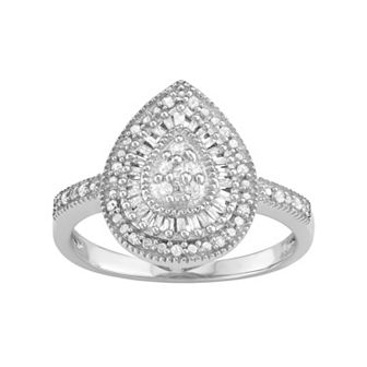 Jewelexcess Sterling Silver 1/4 Carat T.W. Diamond Teardrop Ring