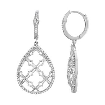 Jewelexcess Sterling Silver 1/2 Carat T.W. Diamond Cutout Teardrop Earrings