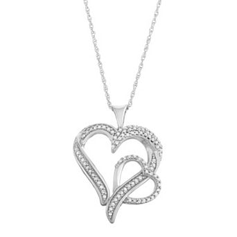 Jewelexcess Sterling Silver 1/3 Carat T.W. Diamond Double Heart Pendant