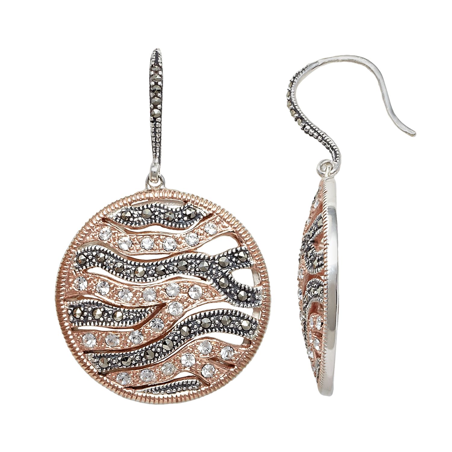 Image for Lavish by TJM Two Tone 18k Rose Gold Over Silver Crystal Wavy Disc Drop Earrings at Kohl's.