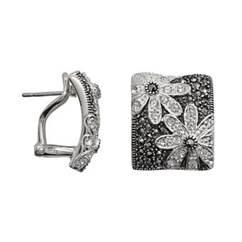 Lavish by TJM Sterling Silver Crystal Flower Square Stud Earrings
