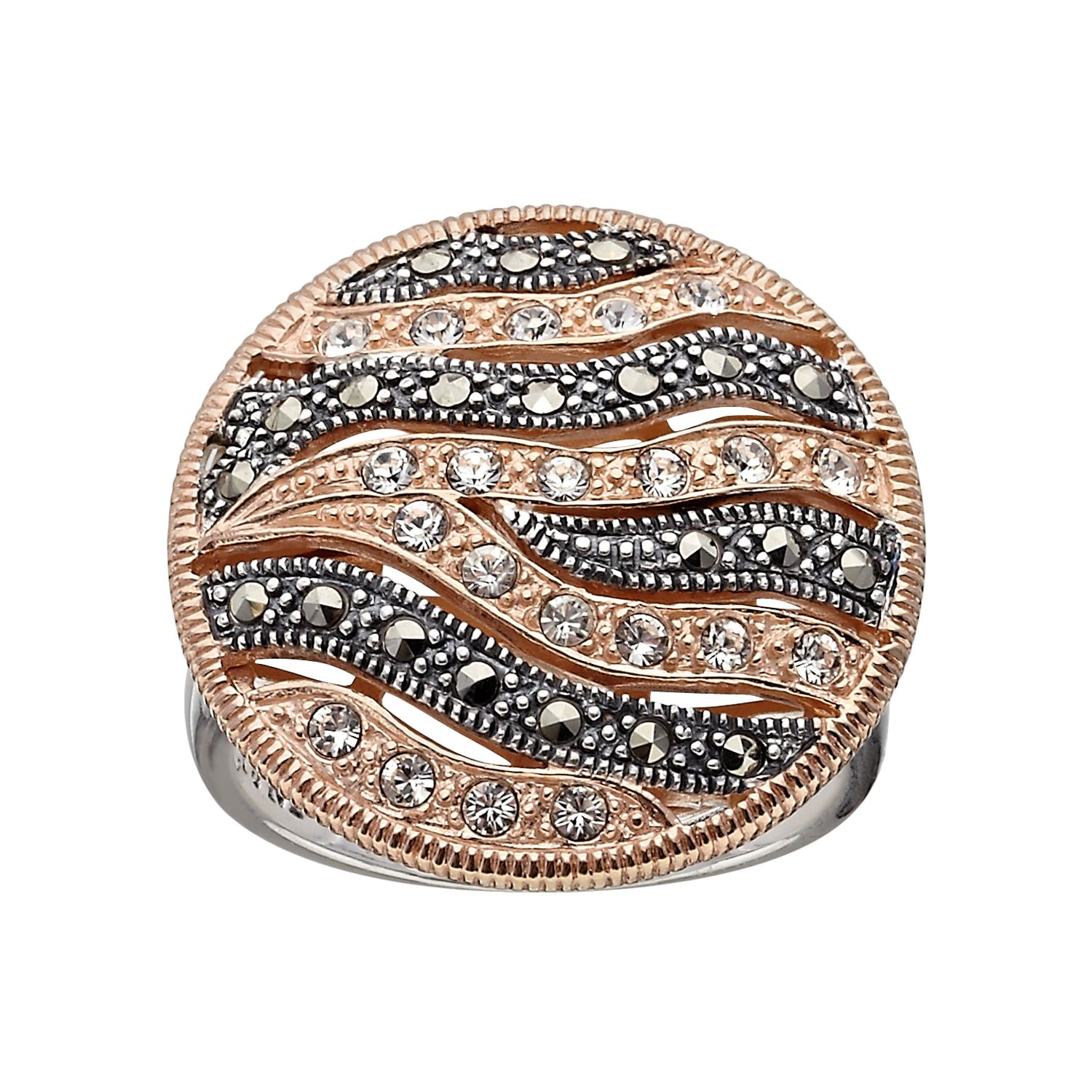 Image for Lavish by TJM Two Tone 18k Rose Gold Over Silver Crystal Wavy Ring at Kohl's.