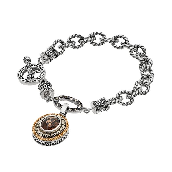 Lavish by TJM Sterling Silver Smoky Quartz Charm Toggle Bracelet