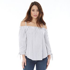 Juniors' IZ Byer California Striped Off-the-Shoulder Poplin Top