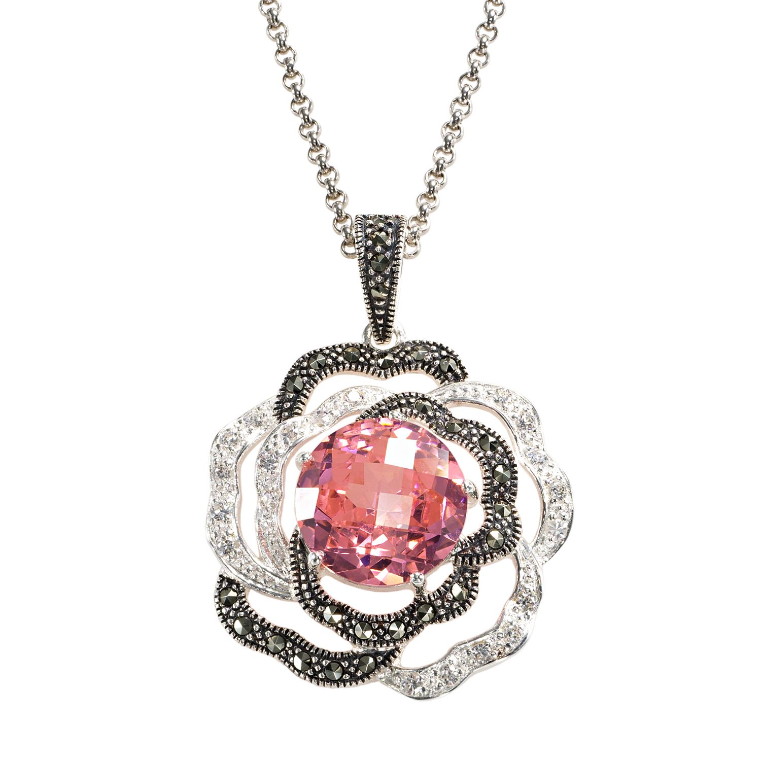 Image for Lavish by TJM Sterling Silver Cubic Zirconia Flower Pendant Necklace at Kohl's.