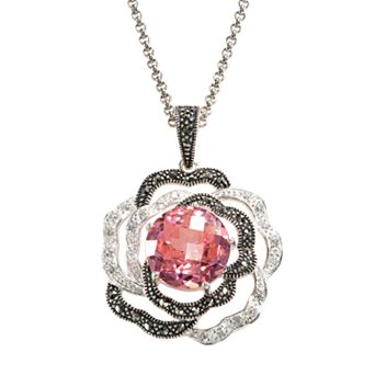 Lavish by TJM Sterling Silver Cubic Zirconia Flower Pendant Necklace