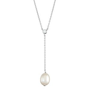 Sterling Silver Freshwater Cultured Pearl & Cubic Zirconia Y Necklace