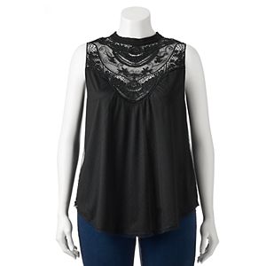 Juniors' Plus Size HeartSoul Lace Mockneck Top