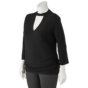 Juniors' Plus Size HeartSoul Cutout Mockneck Top