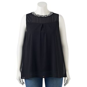 Juniors' Plus Size HeartSoul Embellished Scoopneck Top